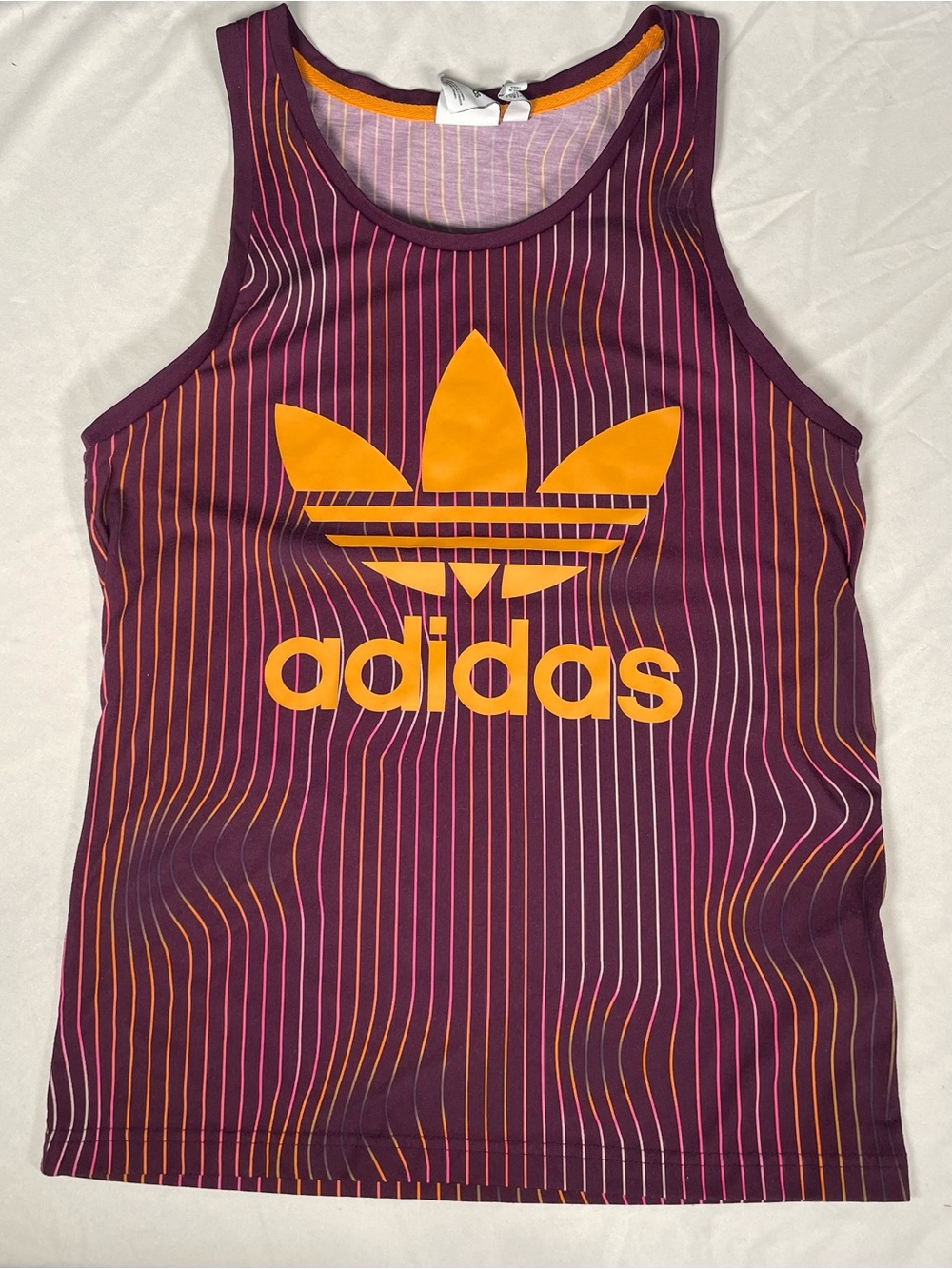 adidas Originals Warped Stripes Trefoil Tank Top Purple Orange Size S Retro